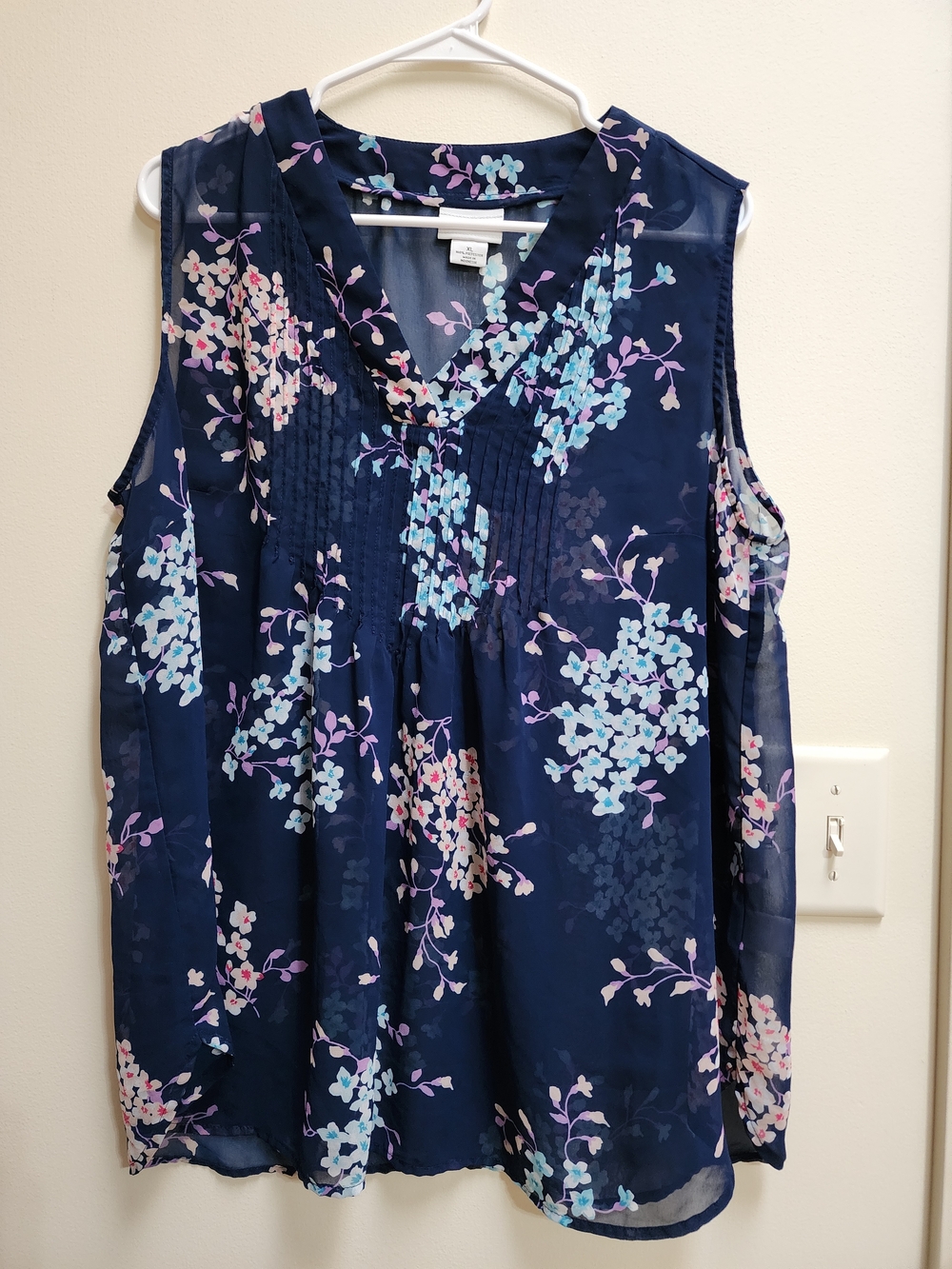Liz Claiborne Navy Dainty Floral Sleeveless Blouse XL Fairycore